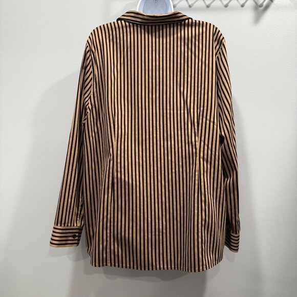 Chico's No Iron Sateen Striped Blouse Travel Office Tan Black Size 3 US 16/18 - Picture 7 of 13